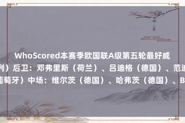 WhoScored本赛季欧国联A级第五轮最好威望：门将：佩雷茨（以色列）后卫：邓弗里斯（荷兰）、吕迪格（德国）、范迪克（荷兰）、门德斯（葡萄牙）中场：维尔茨（德国）、哈弗茨（德国）、B费（葡萄牙）、穆西亚拉（德国）时尚：C罗（葡萄牙）、克莱因丁斯特（德国）    体育集锦