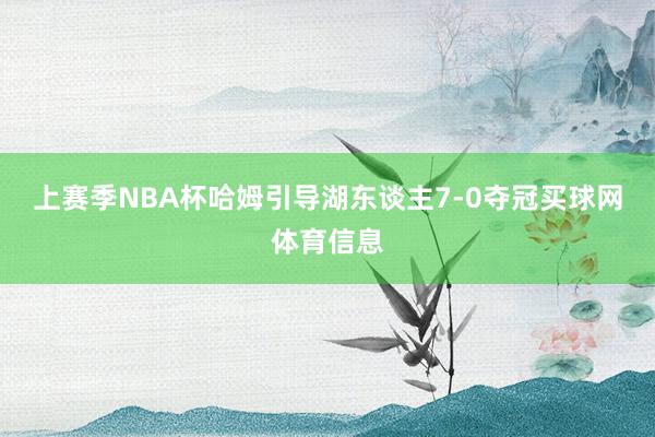 上赛季NBA杯哈姆引导湖东谈主7-0夺冠买球网体育信息